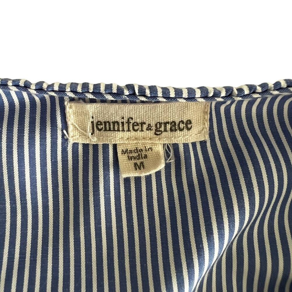 Jennifer & Grace Striped Floral Embroidered Blouse Long Sleeve Blue M Medium - Picture 7 of 8